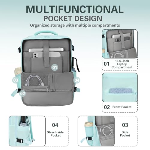 Carry On Backpack for Women & Men – Airline Approved Underseat Size, 15.6" Laptop Compartment, TSA-Friendly 180° Opening, Anti-Theft Business Travel Backpack with Trolley Sleeve (Blue, Medium) - color: Blue, size: Medium