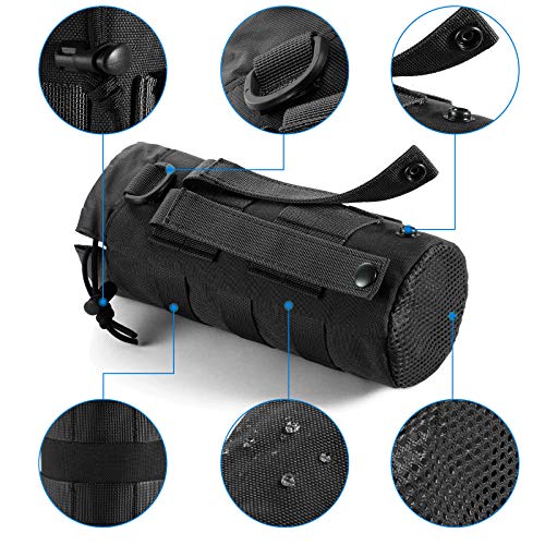 FRTKK Tactical MOLLE Water Bottle Pouch with Drawstring Open Top & Mesh Bottom, Military Water Bottle Holder Bag Sports Travel Hydration Carrier - color: Black