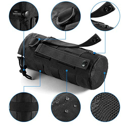 FRTKK Tactical MOLLE Water Bottle Pouch with Drawstring Open Top & Mesh Bottom, Military Water Bottle Holder Bag Sports Travel Hydration Carrier - color: Black