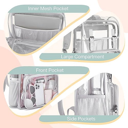 mommore Clear Backpack for School Heavy Duty Large Clear Bookbag PVC See Through Transparent Bag - color: Grey, style: Clear Backpack