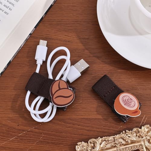 2 PCS Cord Organizer,Cord Keeper,Cable Organizer USB Holder,Cable Straps,Earbud case,wrap Headphone,Headset Winder,Earphone Clips Ties,stocking stuffers Gifts for Women Leather Coffee - style: Coffee