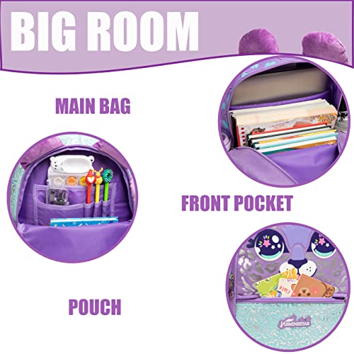 Kids Backpacks for Girls School Bag with Lunch Box School Backpack for Girls Set Cute Bookbag for Kindergarten - color: Purple