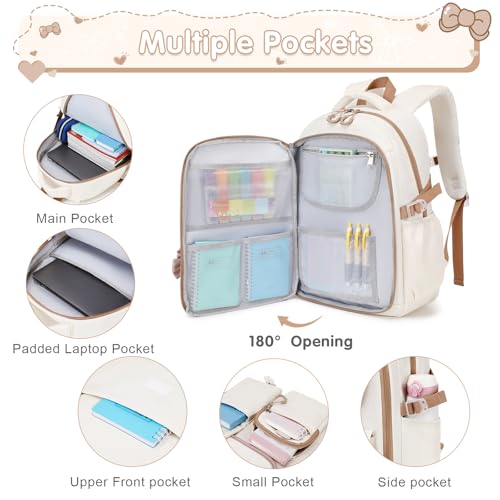 ACESAK Girls Backpack - 3PCS Backpack for Girls Cute School Backpacks for Girl Kindergarten Elementary Preschool Middle Kids School Bags with Lunch Box Pencil Case Set (Beige khaki) - color: Beige Khaki