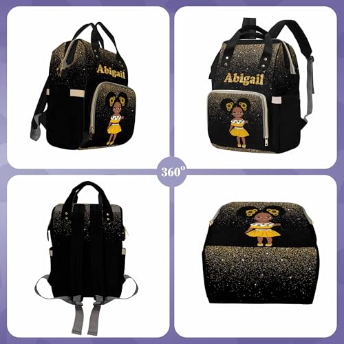 Custom Black Diaper Bag Backpack with Golden Glitter Personalized Black Women with Sunflower Nappy Bag Casual Travel Daypack Customized Newborn Gift for Women - color: 230112-6