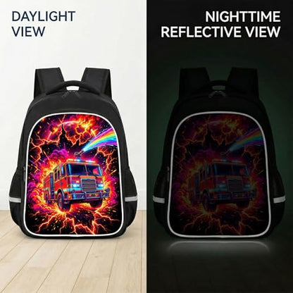 Fire Truck Backpack for Boys Kids, 3D Reflective Firefighter School Bag, Durable 600D Polyester Bookbag with Dual Zippers for School & Outdoor Use, 17 Inch - color: Fire Truck