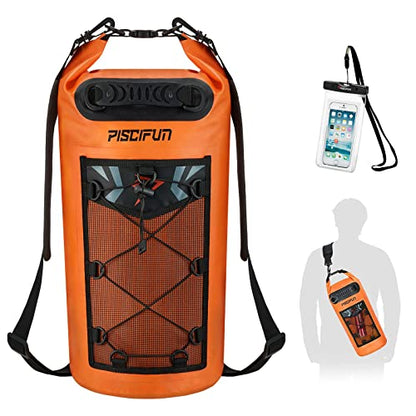 Piscifun Dry Bag, Waterproof Floating Backpack 10L/20L/30L/40L with Waterproof Phone Case for Boating, Kayaking, Fishing - color: Orange, style: 10l