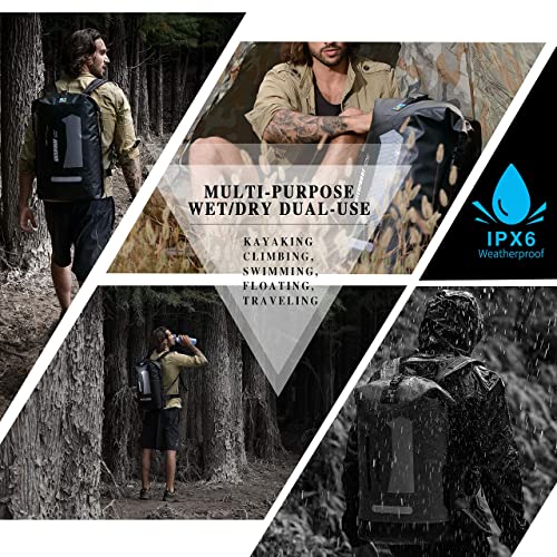 IDRYBAG Waterproof Backpack - 20L/30L/40L Floating Dry Bag for Men, Kayak - color: Black, size: 40L