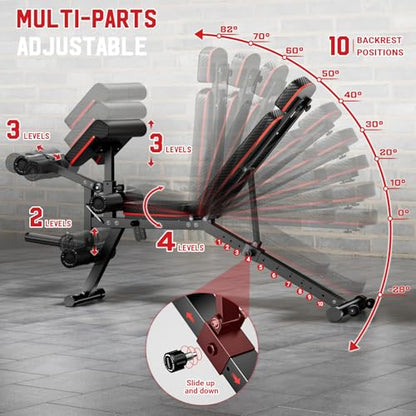 XDDIAS Workout Bench, Adjustable Weight Bench with Leg Extension and Leg Curl, Extended Headrest, 900LBS Preacher Curl Bench Incline Decline Flat Workout Bench for Home Gym Full Body Exercise - color: Black+Textural