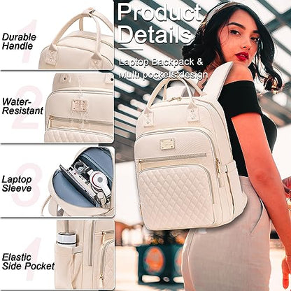 Weitars Lunch Backpack for Women,15.6 Inch Laptop Backpacks Travel Backpack for Women,Work Back pack,Teacher Nurse Back pack Insulated Lunch Bookbag Cooler Backpacks - color: Beige