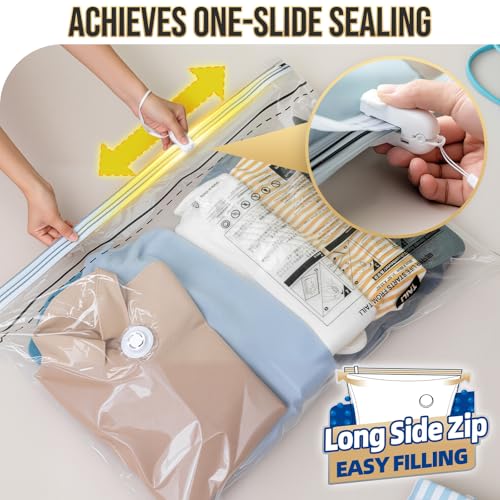 TAILI Vacuum Storage Bags 4 Pack, LONG SIDE ZIP (2 Large+2 Jumbo), Multi-Size Vacuum Seal Bags for Clothing, Storage Bulky Beddings, Blankets and Clothes, Space Saver for Closet Organization - size: 4 Combo