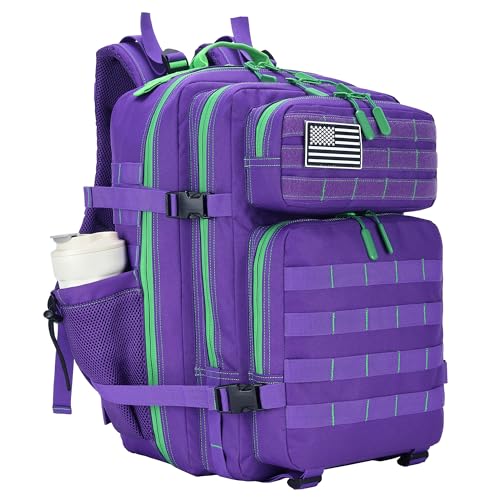 Lovelinks21 45L Tactical Assault Backpack 3 day assault pack with Molle Waterproof backpack Rucksack for Tactical Backpacks (Purple Green) - color: Purple Green