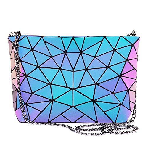 LOVEVOOK Geometric Luminous Purses and Handbags for Women Holographic Reflective Crossbody Bag Wallet - color: Medium Crossbody Bags