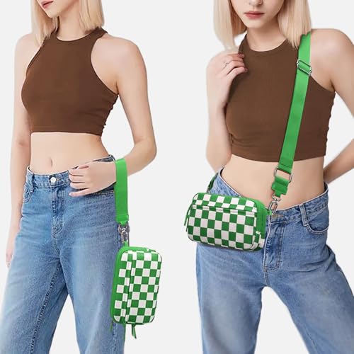 FODOKO Wristlet wallets for women Nylon Quilted Wallet with 4 Zippers,Travel Credit Card,Holder Cell Phone Organizer - color: Greener