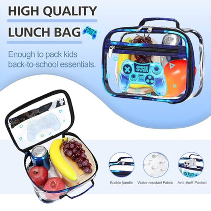 DIGOBAY 3PCS Cool Luminous Clear Backpack for Boys Kids, Gamer Clear Bookbag for School, See Through PVC Transparent Backpacks with Lunch Bag Pencil Case, Backpack Heavy Duty for School Stadium - color: Blue Galaxy