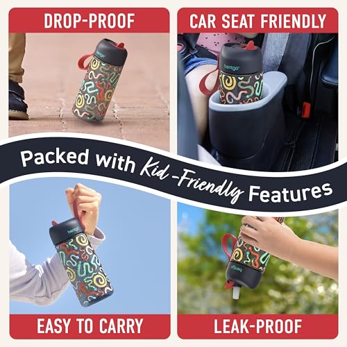 Bentgo Kids Water Bottle - Leak-Proof, Durable Tritan PFAS- & BPA-Free 15 fl oz, Kids/Toddlers Ages 3+ for School & Sports; Bite & Sip Spout, Carrying Handle, Dishwasher Safe (NEW Sssnakes) - color: Sssnakes