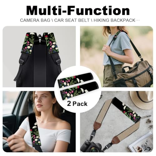 2Pcs Wildflowers Soft Auto Seat Belt Cover Pads, Flower Plant Car Seatbelt Shoulder Cushion for Comfortable Driving, Compatible with All Cars' Seatbelt and Backpack Straps 11x2.4inch - color: Wildflowers