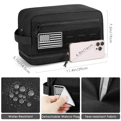 ETRONIK Tactical Toiletry Bag for Men, Travel Hygiene Bag with Double-layer, Hanging Toiletry Bag Water-Resistant Shaving Dopp Kit with EDC Molle Pouches, Bathroom Shower Makeup Bag Women, Black, L - size: L
