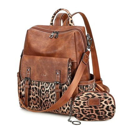 AGLOD Backpack Purse for Women PU Leather Back Packs Designer Ladies Shoulder Bag Fashion Faux Work Travel Handbags - color: Leopard