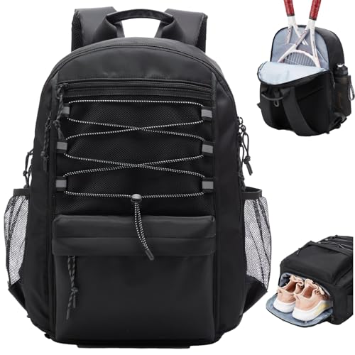 Tennis Bag, Tennis Backpack for Women Men 2 Rackets with Insulated Pocket Shoe Compartemnt for Pickleball Tennis - color: Black