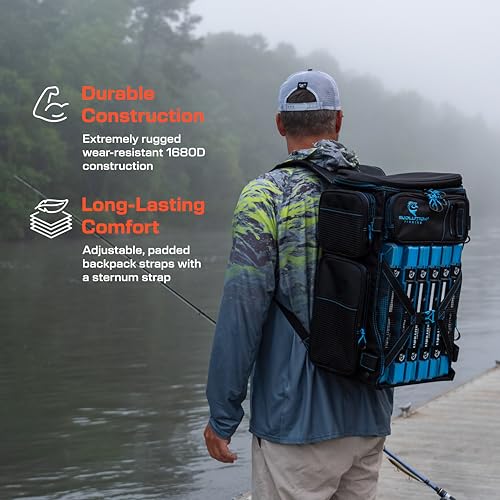 Evolution Fishing Drift Series Tackle Backpack, Outdoor Rucksack w/ 6 Fishing Tackle Trays, Heavy Duty - color: Blue, size: 3700