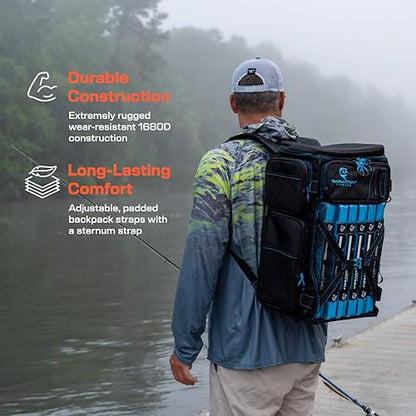 Evolution Fishing Drift Series Tackle Backpack, Outdoor Rucksack w/ 6 Fishing Tackle Trays, Heavy Duty - color: Blue, size: 3700