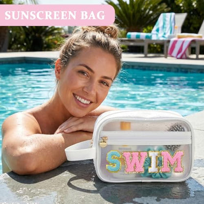 COSHAYSOO Clear SWIM Bag Waterproof Valentines Grab Bag Gifts for Women Teen Girls Swimmer Team Coach, Swimming Pool Accessories Organizer Transparent Makeup Toiletry Bag Beach Travel Cosmetic Pouch - color: White-SWIM