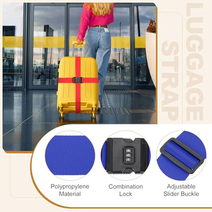 MECCANIXITY Luggage Straps with Combination Lock Adjustable Suitcase Belt Strap for Suitcase Briefcase Backpack Travel, Dark Blue, Pack of 4 - color: Dark Blue