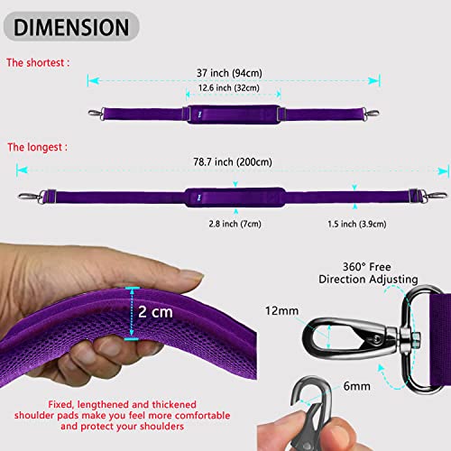 ZINZ 79 inch Shoulder Strap, Extra-thick Fixed Cushion Pad and Dual Clasps Universal Replacement Strap with Metal Swivel Hooks for Laptop Bags, Luggage Bags, Camera, Crossbody (200cm,Purple) - color: Purple
