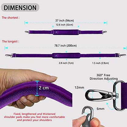ZINZ 79 inch Shoulder Strap, Extra-thick Fixed Cushion Pad and Dual Clasps Universal Replacement Strap with Metal Swivel Hooks for Laptop Bags, Luggage Bags, Camera, Crossbody (200cm,Purple) - color: Purple