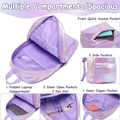 Meisohua School Backpack for Girls Metallic Purple Girl Backpacks for Kids Elementary Middle School College Teen Girls Casual Daypack Water Resistant - color: Metallic Purple