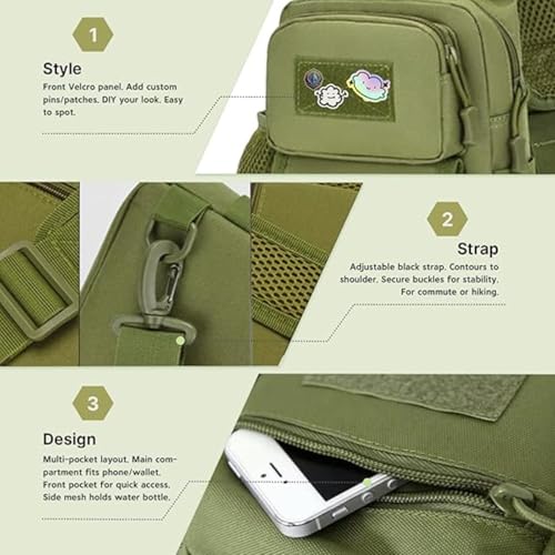 Sling Bag Crossbody Backpack for Men Women Travel Outdoor Camping (Army green) - color: Army Green