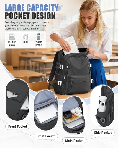 BOXSAM Lightweight Backpack for Women, Large Laptop Travel Backpack Casual Daypack Bag Rucksack for Men.Grey - color: Grey