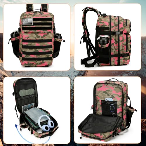 Lovelinks21 25L Tactical Backpack for Men and Women Military Backpack Small Assault Pack Molle Backpack Bug Out Bag Travel Rucksack Daypack (Pink Camo) - color: Pink Camo