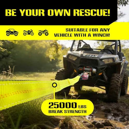 Heavy Duty Recovery Tow Strap, 2" x 20ft, 25,000 LBS Break Strength, Reinforced Loops,Winch Extension & Tree Saver Strap for Trucks, SUVs, Jeeps, ATVs and Off-Road Vehicle Emergency Recovery