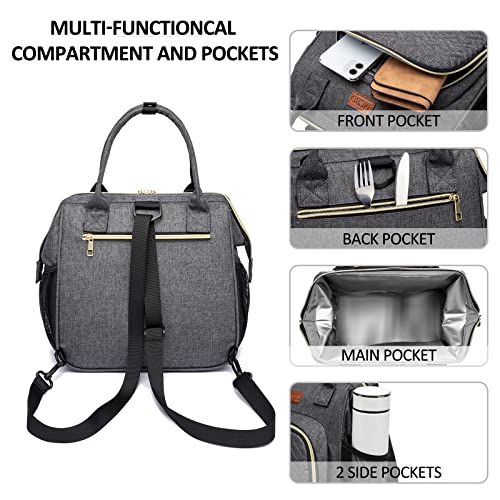 MCBD Lunch bags Insulated Lunch Box for Women,3 Carrying Way Large Tote Bag,Leakproof Reusable Cooler Backpack with Adjustable Shoulder Strap for Office Picnic Beach - color: F-Dark gray