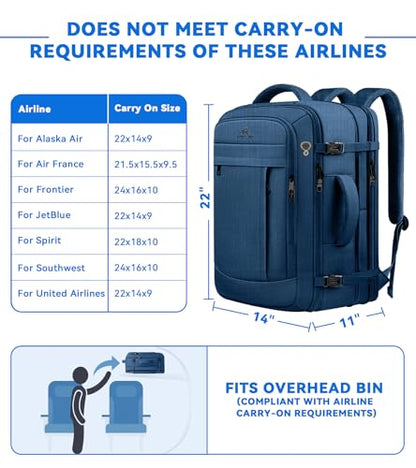 AREYTECO 55L Big Capacity Carry On Laptop Backpack Large Travel Backpack for Men, Expandable Water Resistant Overnight Weekender Luggage Gym Daypack Rucksack Traveling Backpack, Traveler Gifts, Blue - color: Blue, size: 18.4 Inch (22''x14''x11'')