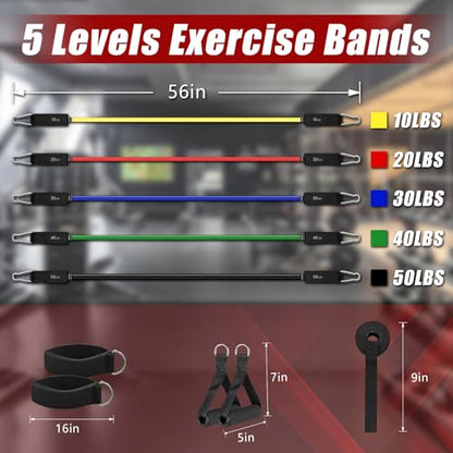Resistance Bands with Handles, 5-Level Exercise Bands with Handles, Resistance Bands for Men and Women, Exercise Bands for Full-Body Training, Fitness, Physical Therapy, Workout Bands at Home, Gym