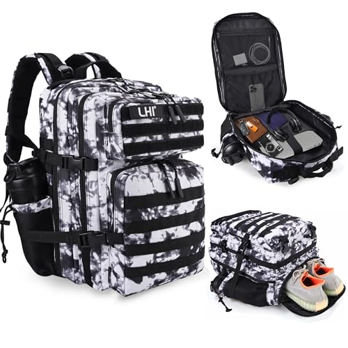 LHI Military Tactical Backpack for Men and Women 45L Army 3 Days Assault Pack Bag Large Rucksack with Shoe Compartment - Blue - color: 1.21 Shoe Compartment(black and White)