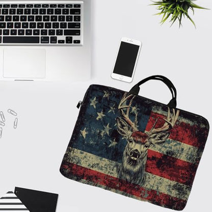 15-Inch Laptop Sleeve – Stylish, Lightweight, Shockproof, Water-Resistant Case for Lenovo, HP, Dell, Asus Notebooks - American Flag Deer - color: American Flag Deer