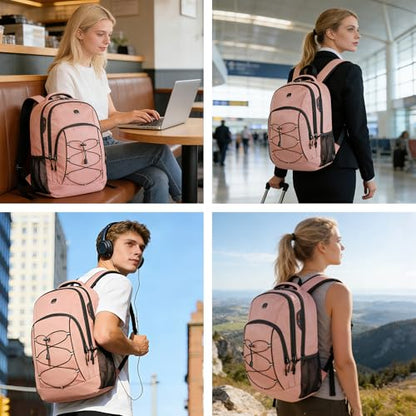 Goloni Laptop Backpack for Men Women, 17 Inch Travel Backpack with USB Charging Port, Water Resistant Lightweight Backpack with Compartments, 30L Casual Daypack,Pink - color: Pink