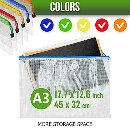 10 Pack Mesh Zipper Pouch Bags A3-12x18 - Plastic Zipper Pouches for Organizing - Board Game Organizers - Large Zippered Pouch Bag - Mesh Pouches with Zippered - Board Game Bags - Puzzle Storage - size: 10 Pack A3