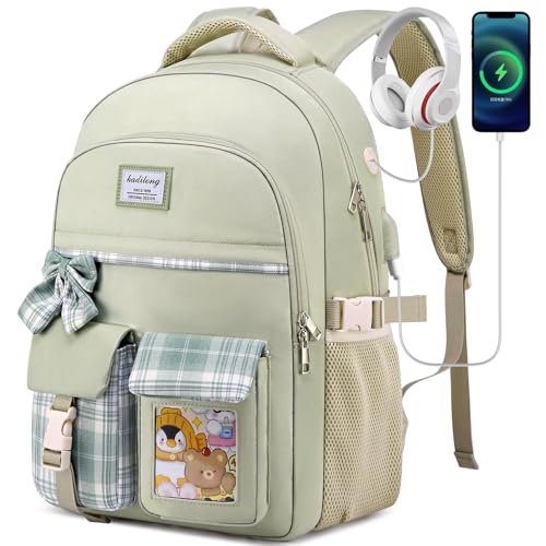 kadilong School Backpack for Girls,Kids Bookbag for Middle High School,Laptop Backpack Women Mochila para Niñas - color: Green, size: 15,6 inch