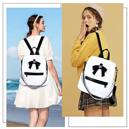 ZOCAI Backpack Purse for Women Fashion Backpack Purses PU Leather Daypacks Anti-Theft Shoulder Bag Satchel Purse - color: Z-white/Black