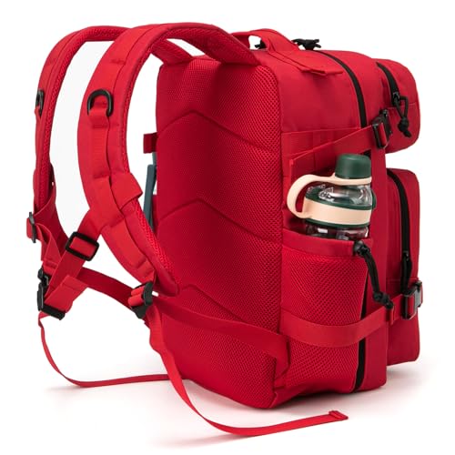 QT&QY 25L/45L Military Tactical Backpack For Men Molle Daypack 3 Day Bug Out Bag Hiking Rucksack With Bottle Holder - color: 25l Red