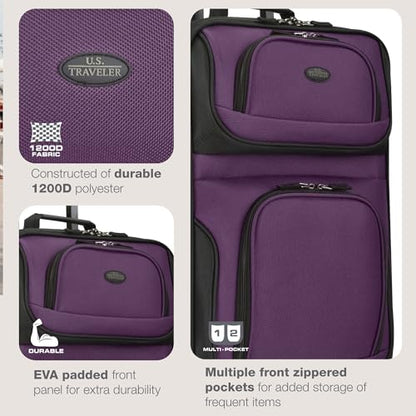 U.S. Traveler Rio Lightweight Softside Rolling Carry-on Suitcase, 2-Wheel Single, Purple - color: Purple, size: 21"