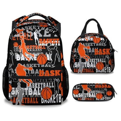 Mercuryelf Basketball Backpack with Lunch Box and Pencil Case, Elementary Kindergarten School Prechool Bookbag for Boys Kids, Set of 3 - color: Basketball-1-2