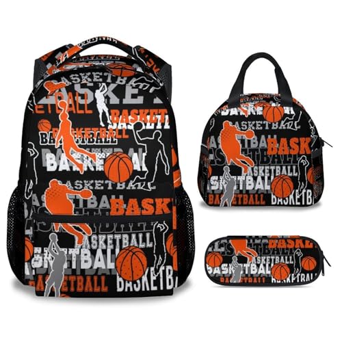 Mercuryelf Basketball Backpack with Lunch Box and Pencil Case, Elementary Kindergarten School Prechool Bookbag for Boys Kids, Set of 3 - color: Basketball-1-2
