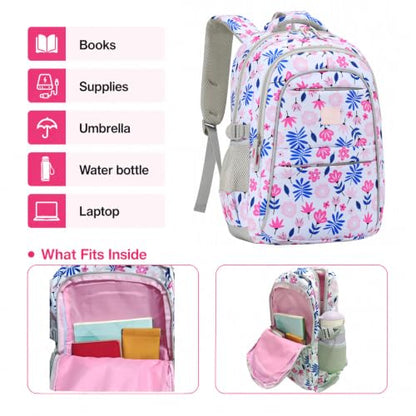 MYGOO Girls School Backpack Euclid Flower Pink Bookbag for Elementary Middle School Ages 5-12, 17 inch Large Capacity 24L Kids Student Travel Bags - color: Euclid Flower Pink