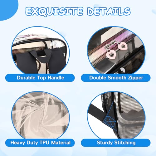 Clear Backpack, Heavy Duty Thick TPU Clear Bookbag, Transparent Bookbag Stadium Events, See Through Large Ergonomic Backpack for School Kids Girls Women Travel Security College Concert - color: Semi-black