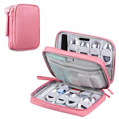 Cable Organizer Bag Travel Case for Electronics (Large, Dark Pink) - color: Dark Pink, style: Large